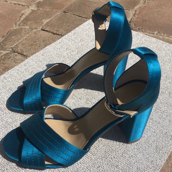 teal block heel sandals